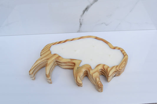 wooden vessel buffalo candle